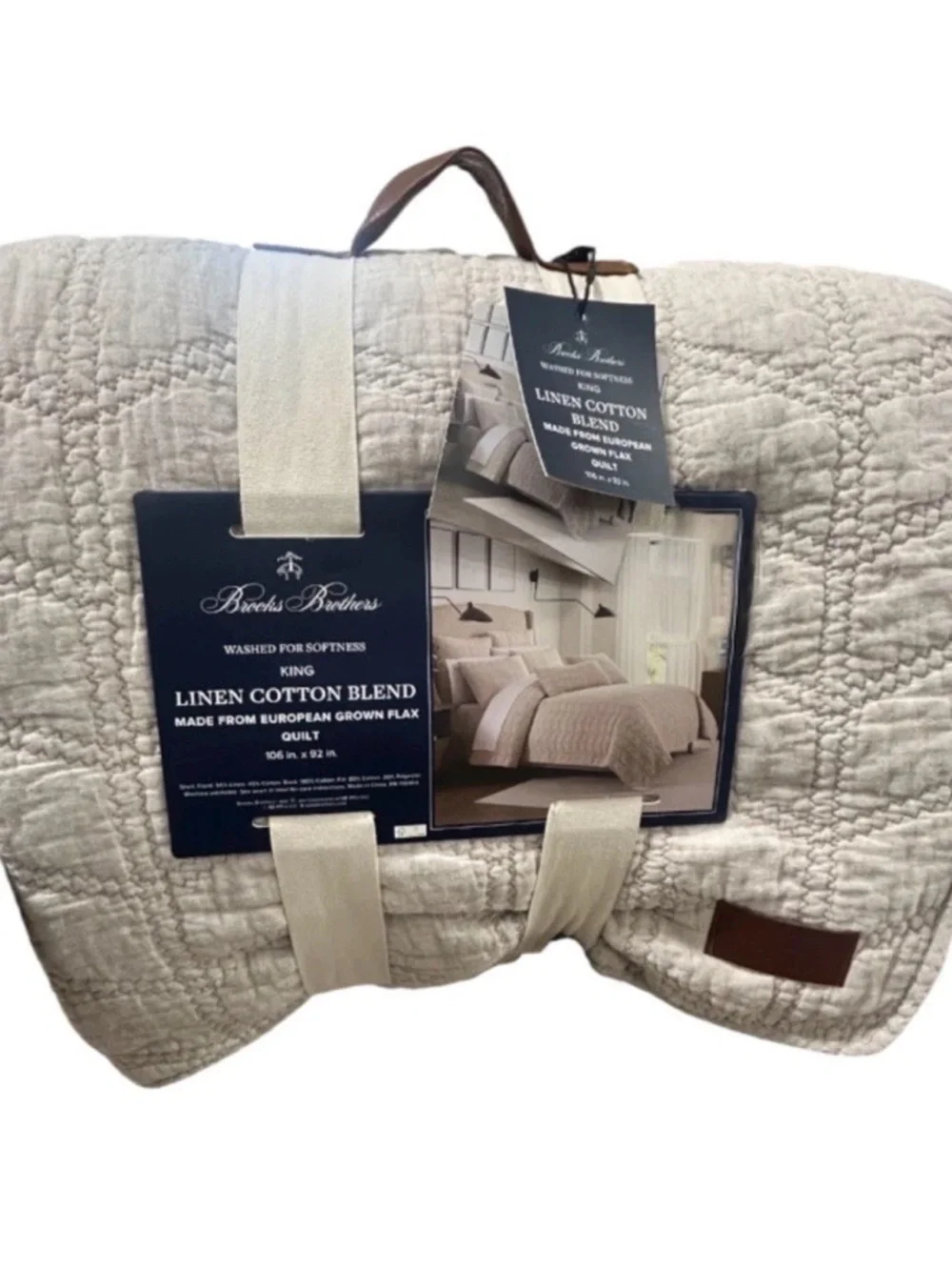 Brooks Brothers King Linen Cotton European Grown Flax Quilt 106”x92”